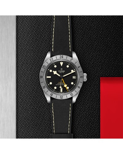 Tudor Black Bay Pro 39 mm steel case, Hybrid rubber and leather strap (horloges)